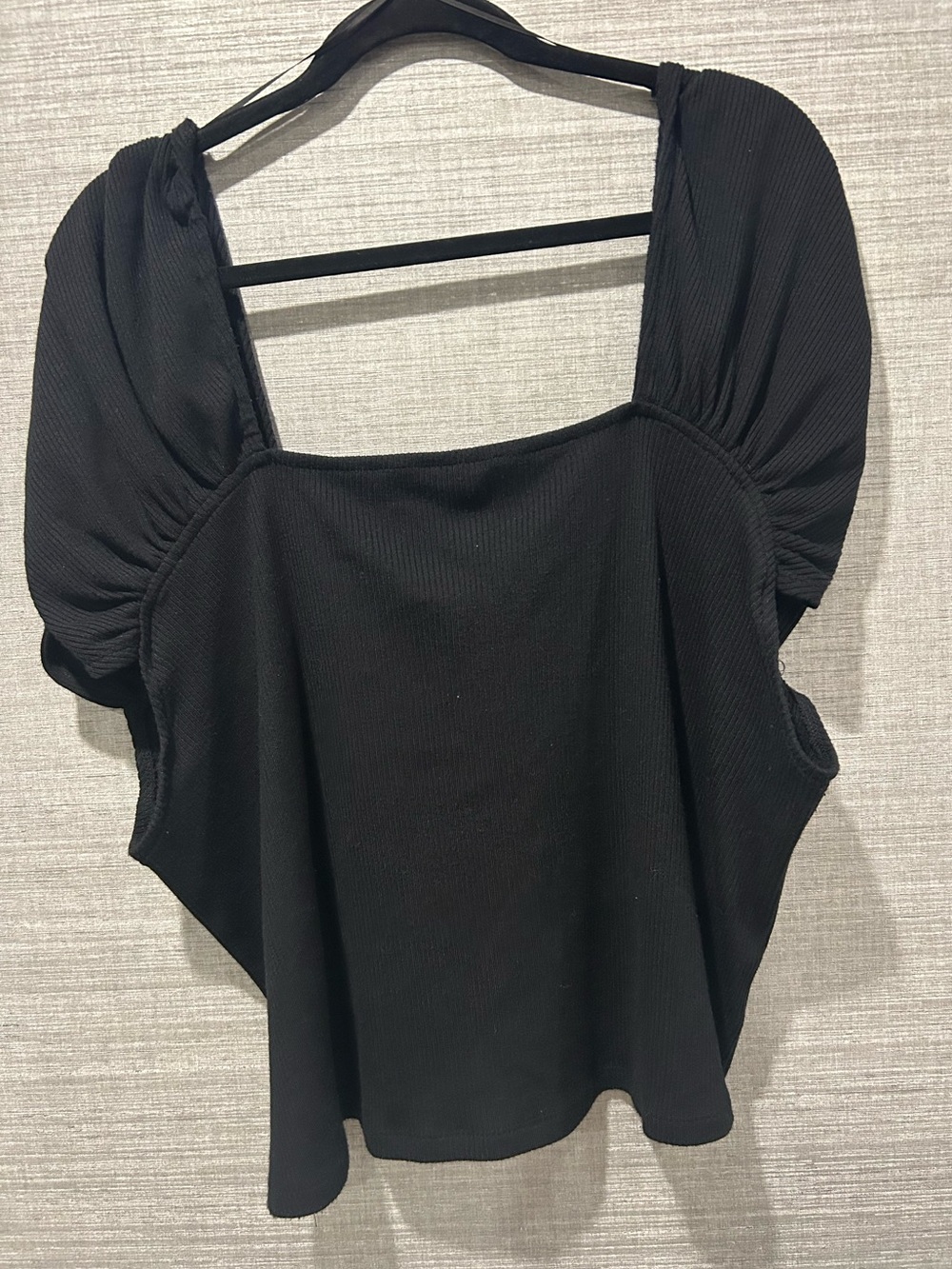 Anthropologie Black Puff-Sleeve Square-Neck Top